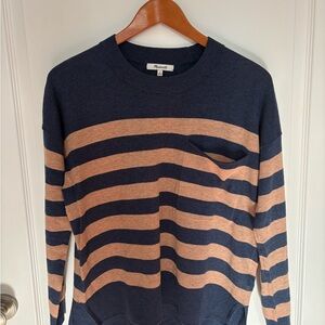 Madewell Striped Crewneck Sweater in Navy and Tan